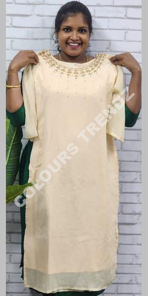 Cream Embroidery Cotton Kurti With Pant | Clothes for women, Embroidered  kurti, Fashion