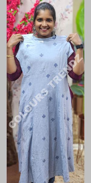 Light blue kurti, skirt and dupatta with beautiful prints - Kurti Fashion